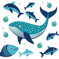 Whale and fish pattern