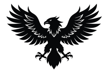 A majestic eagle spreads its impressive wings in a bold and striking black silhouette