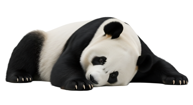 Resting Panda Lying Down Relaxed on White Background