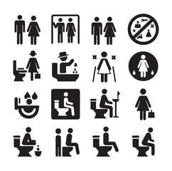 set toilet sign symbol icon  bathroom outline sig Restrooms for men and women, vecto