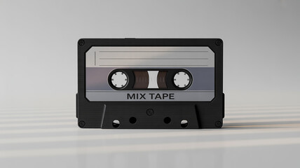 Obraz premium High-quality image of a black audio cassette tape isolated on a pure white backdrop