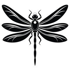 Elegant dragonfly with symmetrical wings is depicted in minimalistic black and white vector