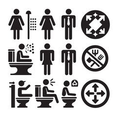 set toilet sign symbol icon  bathroom outline sig Restrooms for men and women, vecto