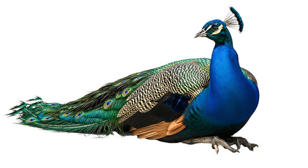 Peacock Resting with Vibrant Blue and Green Plumage