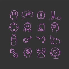 Mental health icon set. Handdrawn vector illustration.