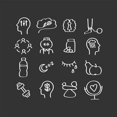 Mental health icon set. Handdrawn vector illustration.