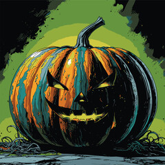 comic book style halloween pumpkin illustration for design purposes
