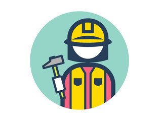 ハンマーを持った職人のシンプルな丸いカラフルカラーイラストアイコン