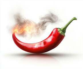 Red hot chili pepper with smoke on white background. Traditional spicy and national food