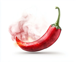 Red hot chili pepper with smoke on white background. Traditional spicy and national food