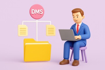 Document management system concept with businessman working laptop