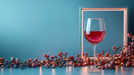 Text Dry January on the decorative lightbox and empty wine glass isolated on blue background