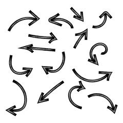Set of simple hand drawn black arrows. Various simple lines of arrow collection