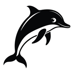 A black and white dolphin gracefully jumps, embodying ocean charm and freedom