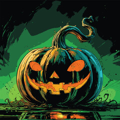 comic book style halloween pumpkin illustration for design purposes