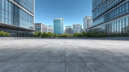 Fototapeta premium Modern Cityscape View with Empty Stone Plaza
