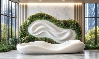 Modern room with living wall and a smooth white sofa