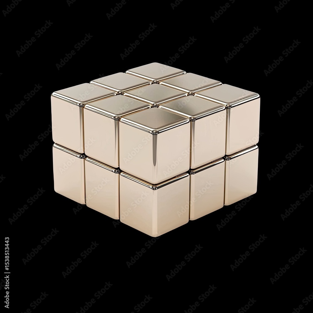 Poster reflective cube decoration on black background displaying geometry