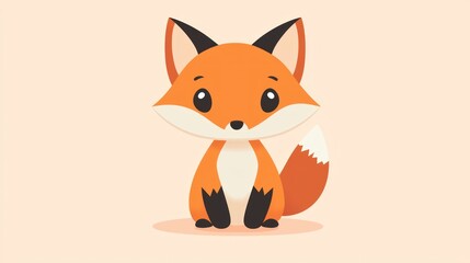 Obraz premium Cute cartoon fox, sitting still, pastel background, children's book illustration