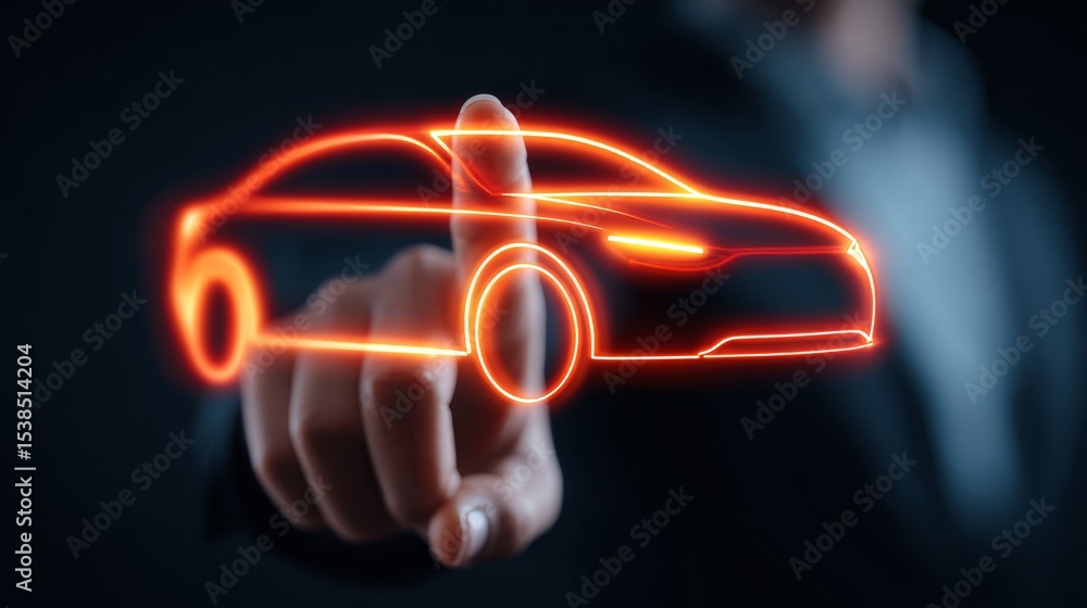 Poster a futuristic model of a car being interacted with using digital technology.