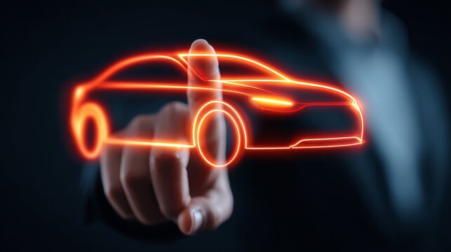 A futuristic model of a car being interacted with using digital technology.
