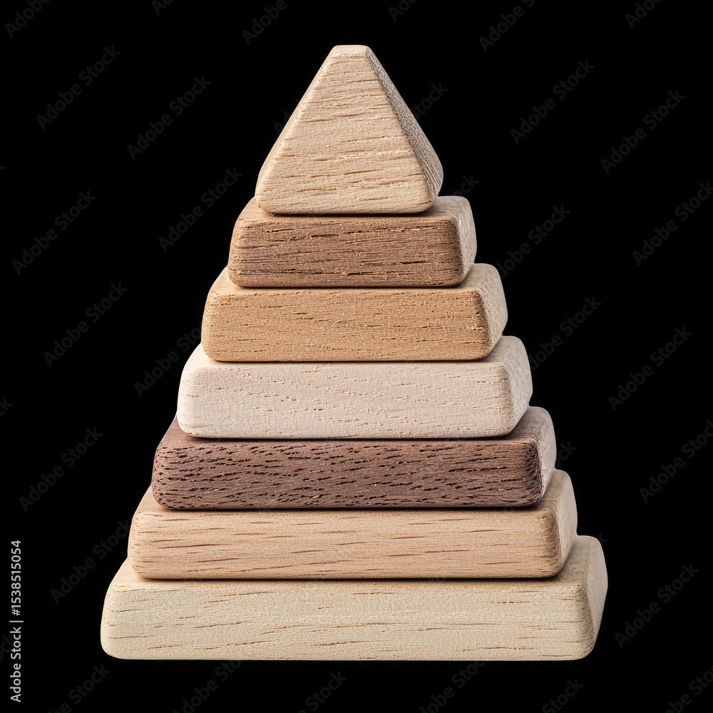 Poster wooden stacking blocks in a pyramid shape on a black background