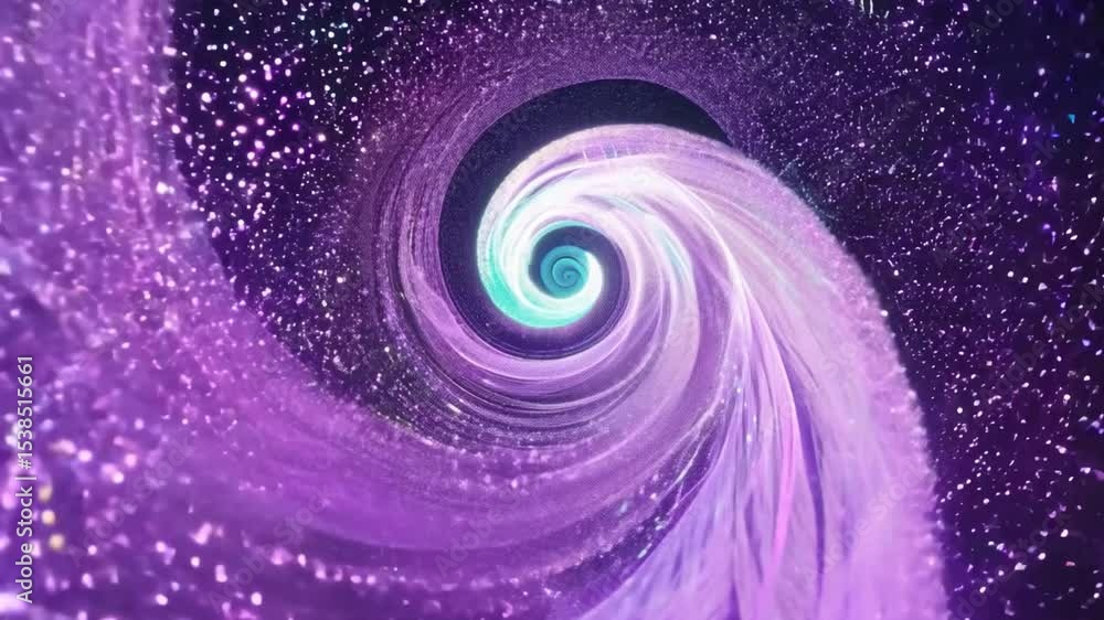 Poster swirling vortex of light and color with sparkling particles creating a mesmerizing cosmic effect in 