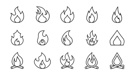 fire flat line icons  flames  flame of various shapes.