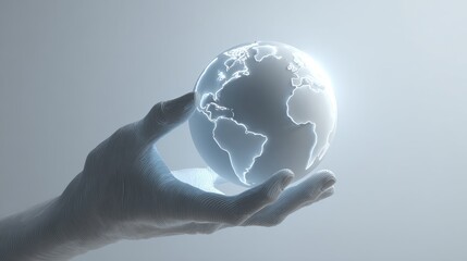 A hand cradles a glowing globe, symbolizing environmental care and global unity.