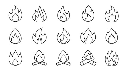 fire flat line icons  flames  flame of various shapes.