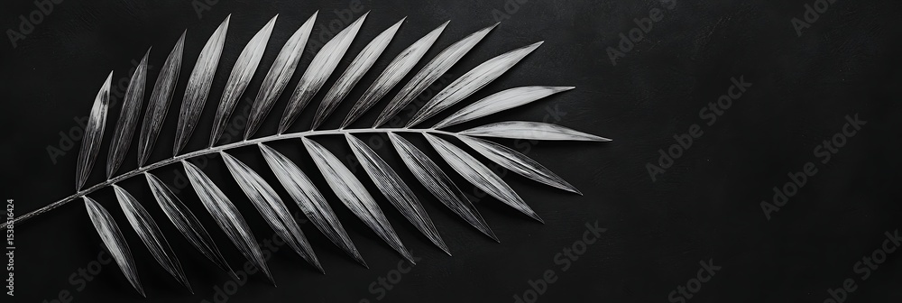 Aufkleber a silver metallic palm leaf on a textured dark gray background creating a minimalistic and elegant c
