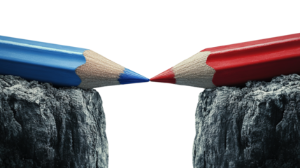 A creative connection: Blue and red pencils bridging the gap with artistic flair