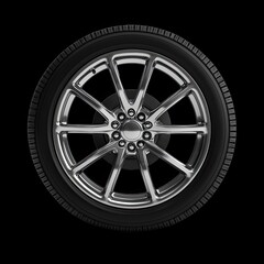 Obraz premium High-Quality Car Wheel on Black Background for Automotive Projects