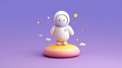 Obraz premium Cute Astronaut Character on Donut Platform
