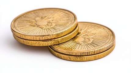 Three Gold Coins on White Background