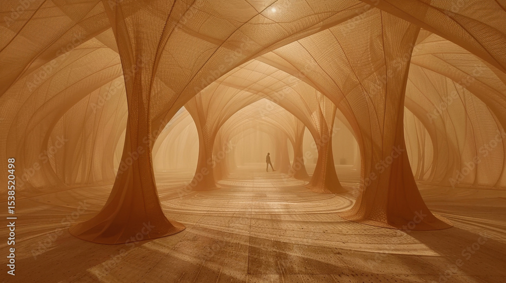 Aufkleber serene and ethereal space featuring flowing, translucent fabric structures creating immersive enviro