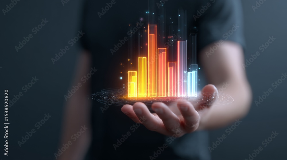 Aufkleber a hand holding a virtual chart displaying dynamic growth and performance analytics.