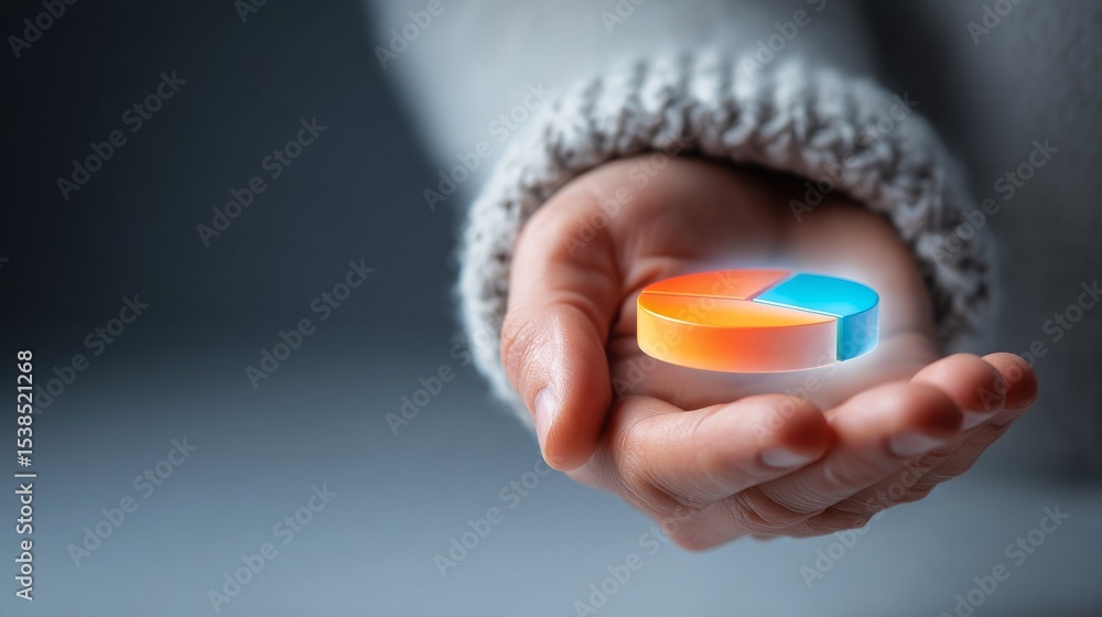 Aufkleber a hand holds a colorful pie chart representing data analysis and business growth.
