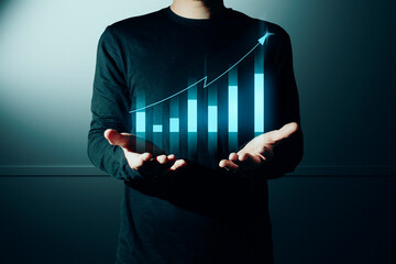 hand of businessman interactive touching a holographic of transaction financial network data...