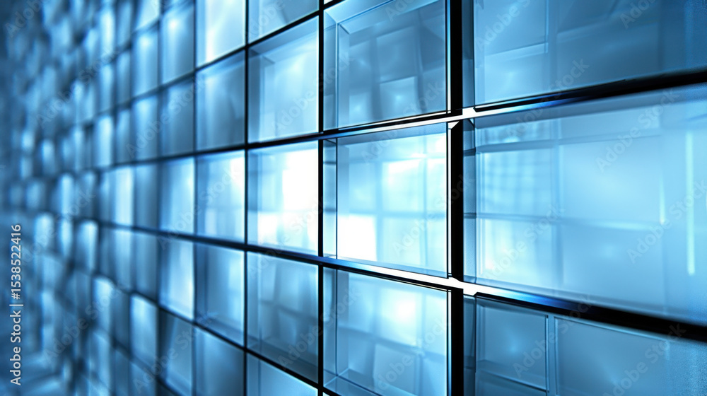 Aufkleber digital futuristic design featuring intersecting holographic panels in blue color scheme, creating m