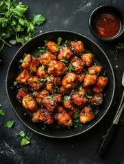 premium quality visual of high angle fried chicken pieces with sauce