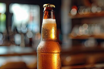 Clear Pixel Visual of Closeup of Beer Bottle on Glass
