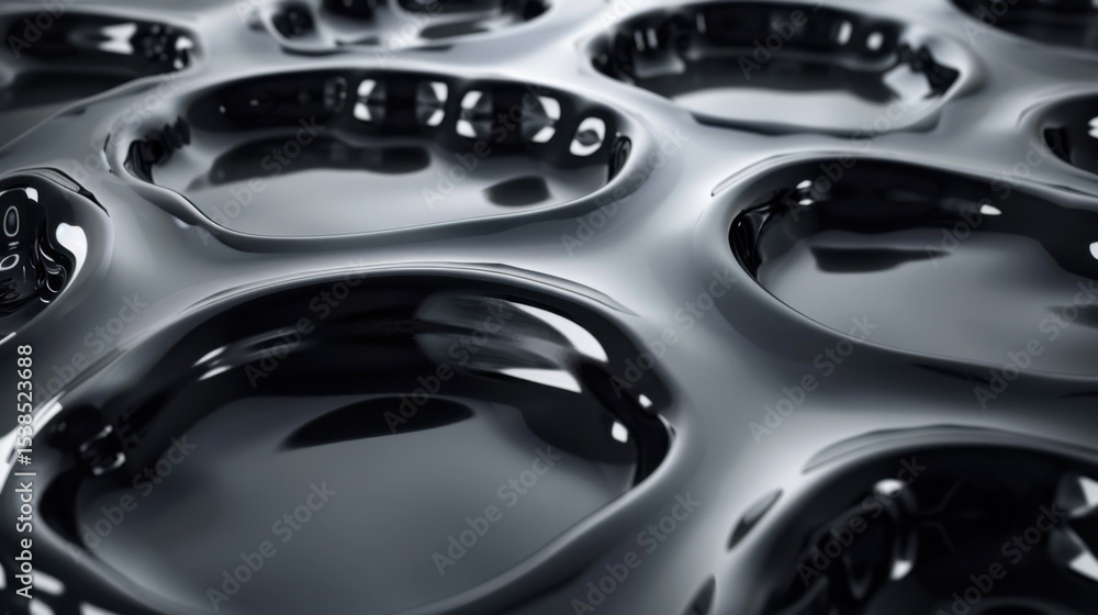 Poster sleek black surface with glossy reflections and abstract ripple shapes, creating modern and artistic