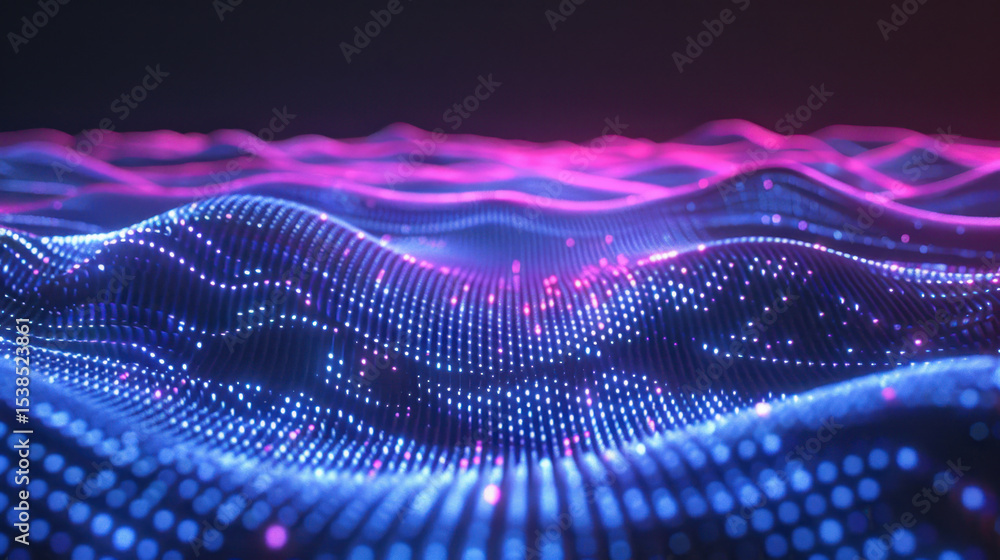 Poster digital waves with glowing blue and pink lights create mesmerizing visual effect, representing data 