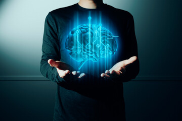 hand of businessman interactive touching a holographic of transaction financial network data...