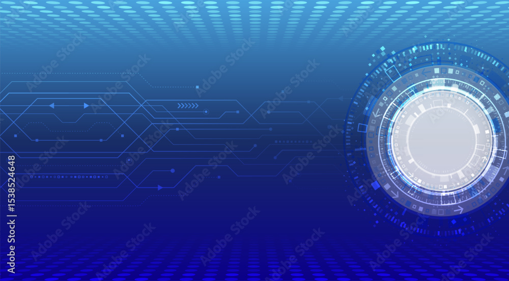Aufkleber futuristic blue digital background with abstract circuit lines and a circular hud interface. ideal f