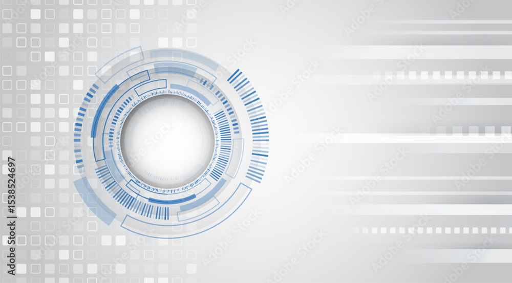 Aufkleber modern light grey technology background with abstract digital circular interface and square pattern.