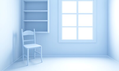 A serene and empty room with simple furnishings is present
