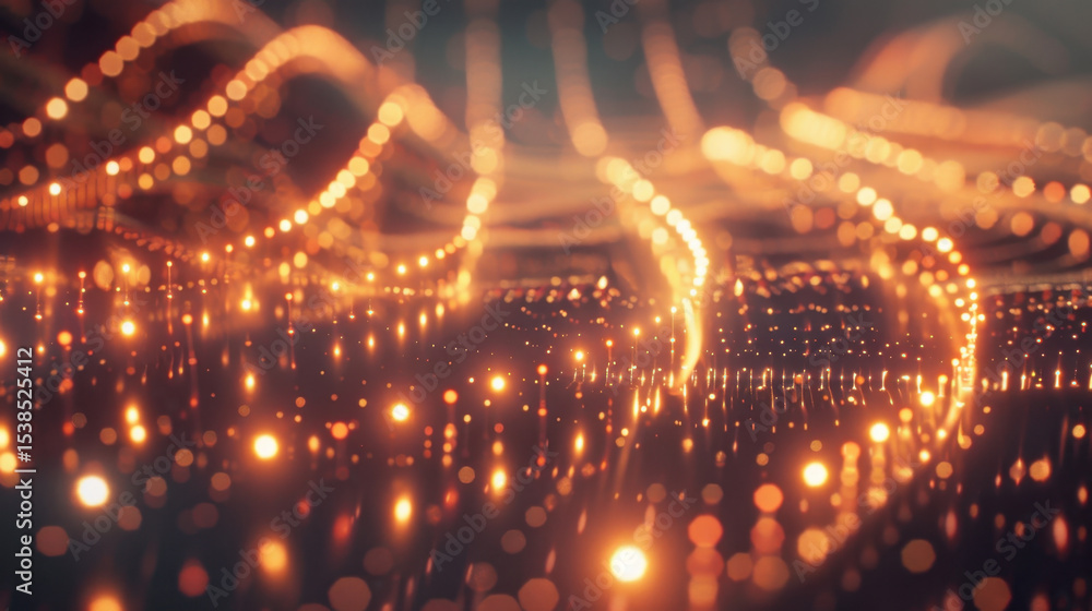 Poster glowing curves and blurred lights create mesmerizing abstract background, evoking sense of depth and