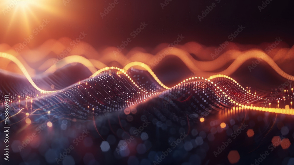 Poster abstract waveforms create mesmerizing visual with overlapping patterns and vibrant colors, evoking s